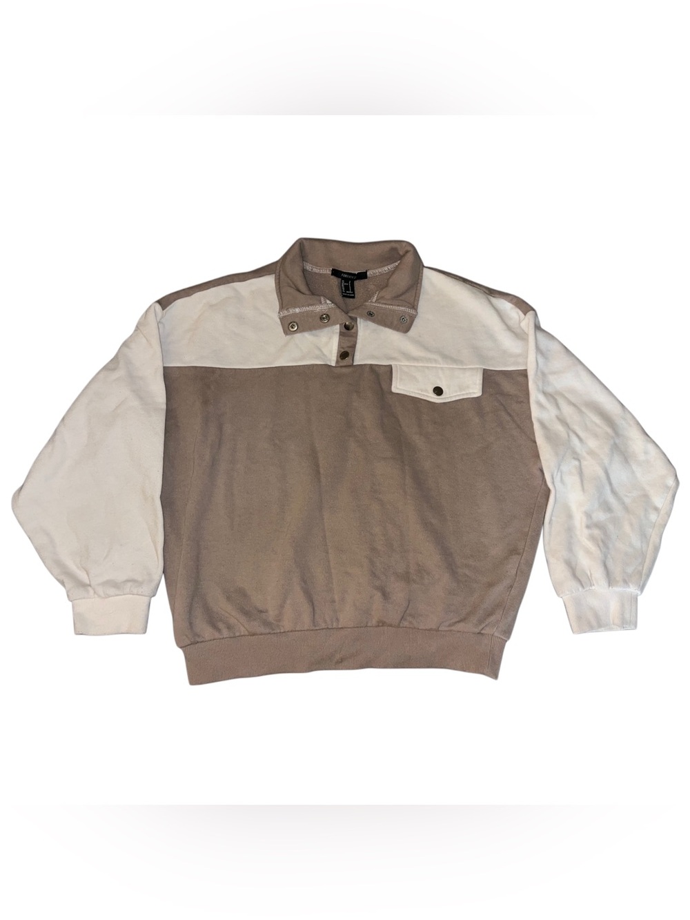 Forever 21 Taupe and Cream Snap Collar Pullover